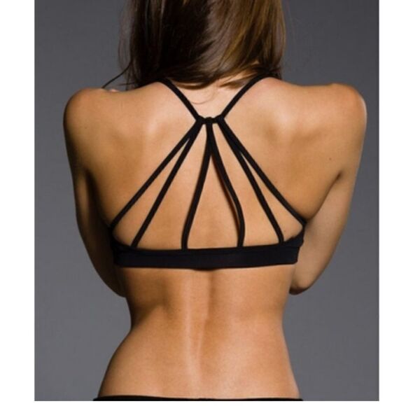 ONZIE HIGH NECK TRIANGLE STRAPPY BACK FAUX LEATHER LOOK SIZE M/L - Picture 8 of 8